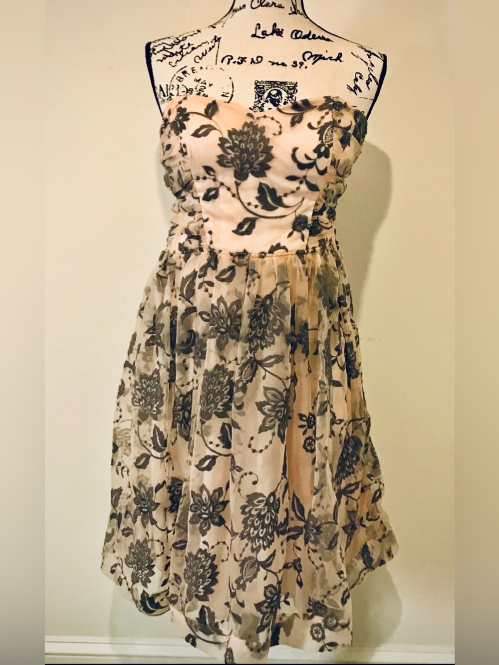 Blush Cream Floral Cocktail Strapless Dress SZ 9